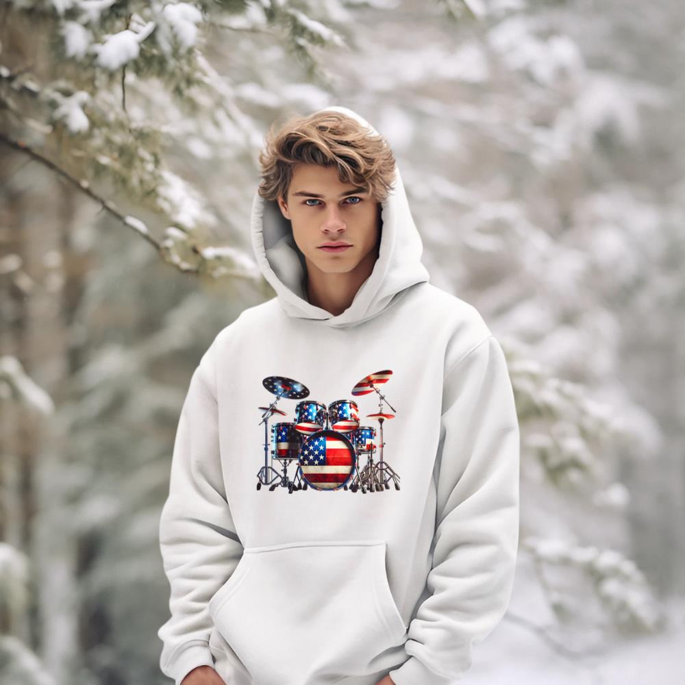American Flag Drum Drumset 4th of July USA Patriotic Drummer Hoodie